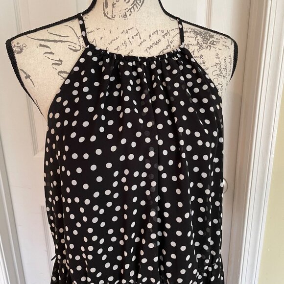 White House Black Market Black White Polka-dots Halter Sleeveless High Low 12 - Picture 13 of 14